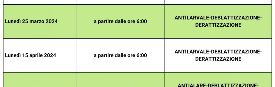 CALENDARIO DI INTERVENTI DI SANIFICAZIONE AMBIENTALE 2024 MARTINA FRANCA