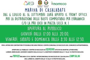 DAL 6 LUGLIO 2023 APRE IL FRONT OFFICE PER LA DISTRIBUZIONE DELLE BUSTE COMPOSTABILI 