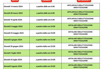 CALENDARIO DI INTERVENTI DI SANIFICAZIONE AMBIENTALE 2024 CRISPIANO